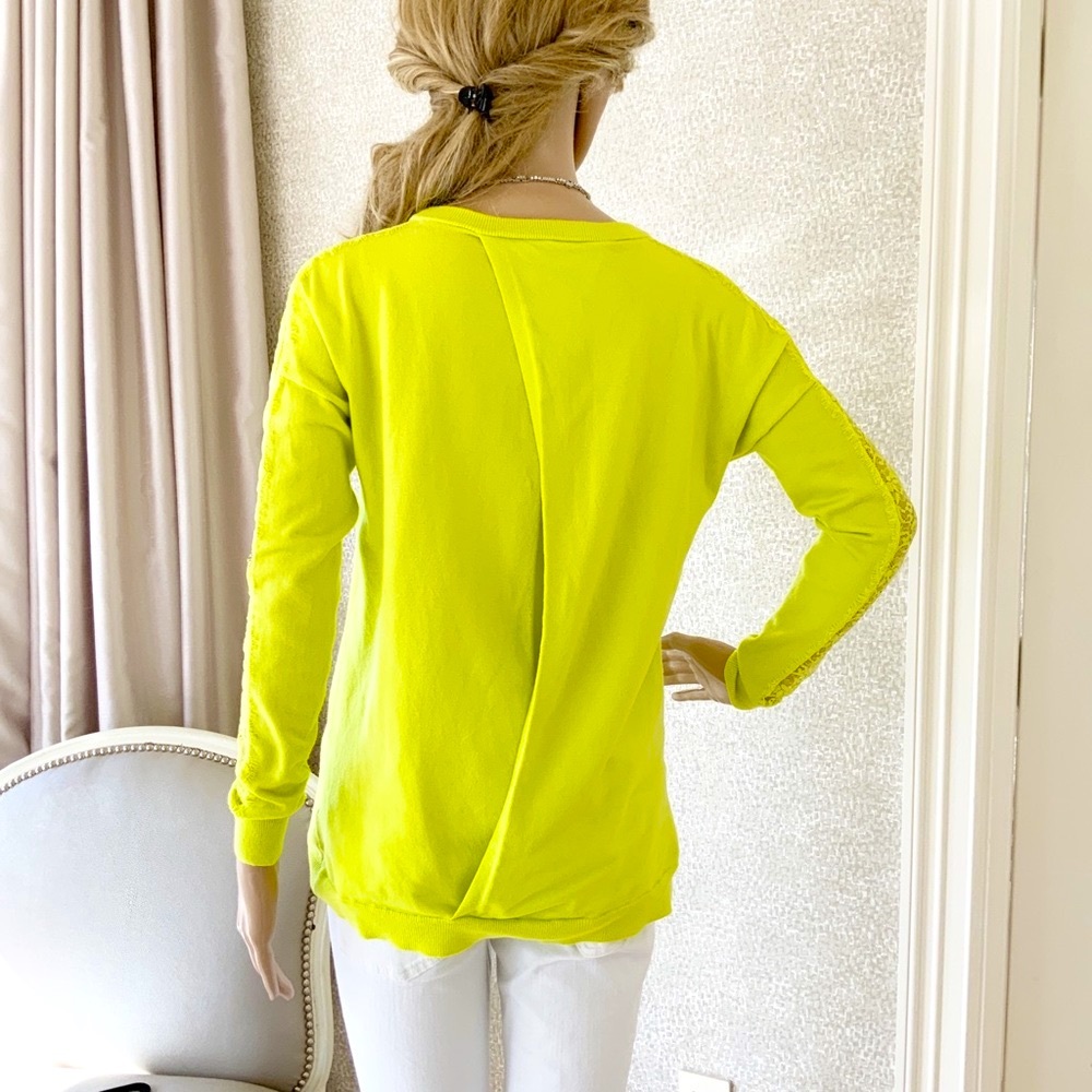 Karen Millen acid yellow sweater lace inset S